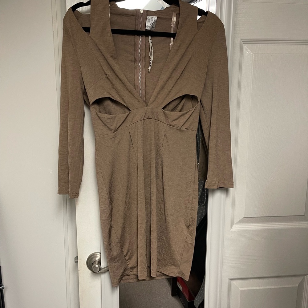Angel Biba Taupe Bodycon Dress with Front Cutout